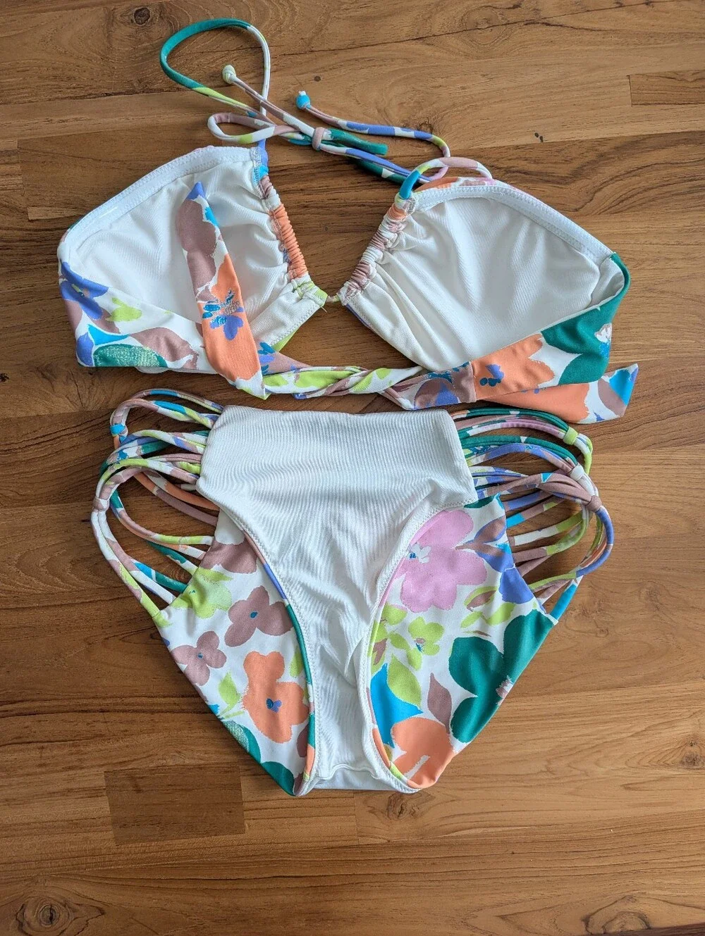 O'Neill Sami Floral 3-Way Bikini Set Small Multi-Way Top Strappy Bottoms